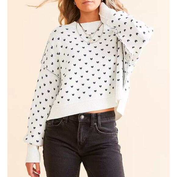 NWT Free People Patterned Easy Street Cropped Pullover Sweater Size M - Picture 1 of 9